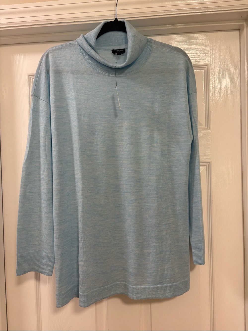 light blue Talbots turtleneck sweater with long sleeves and ribbed cuffs.NWT
